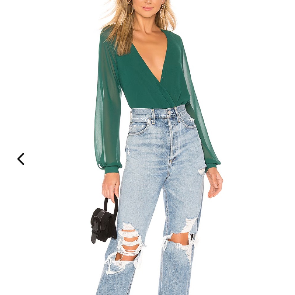 Lovers + Friends NWT Deep Teal V-Neck Blouse Medium